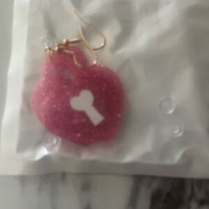 Pink Heart Key Earrings
